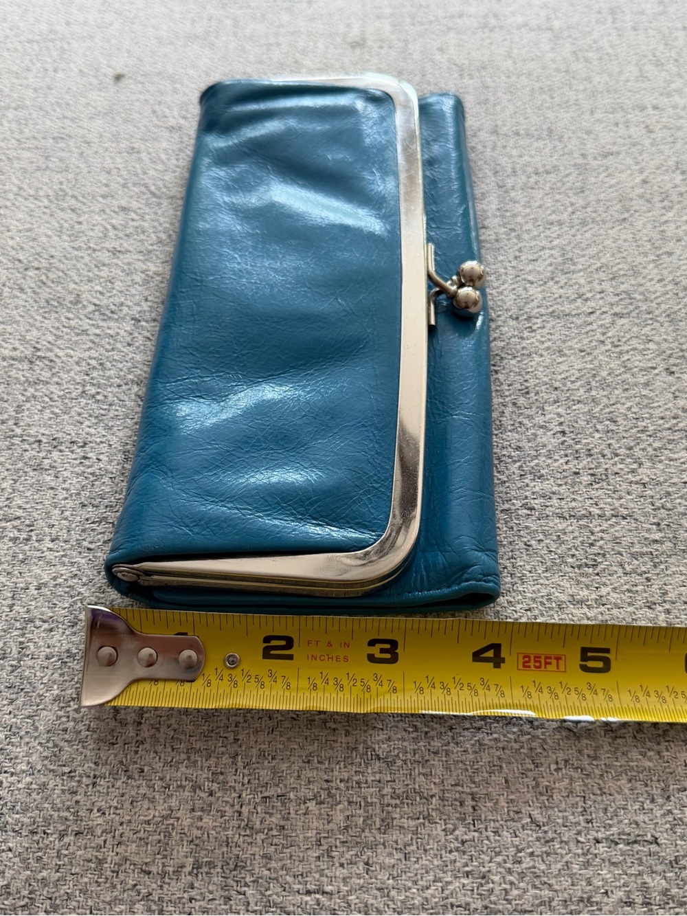 HOBO Teal Blue Leather Kiss-Lock Clutch - Picture 5 of 6